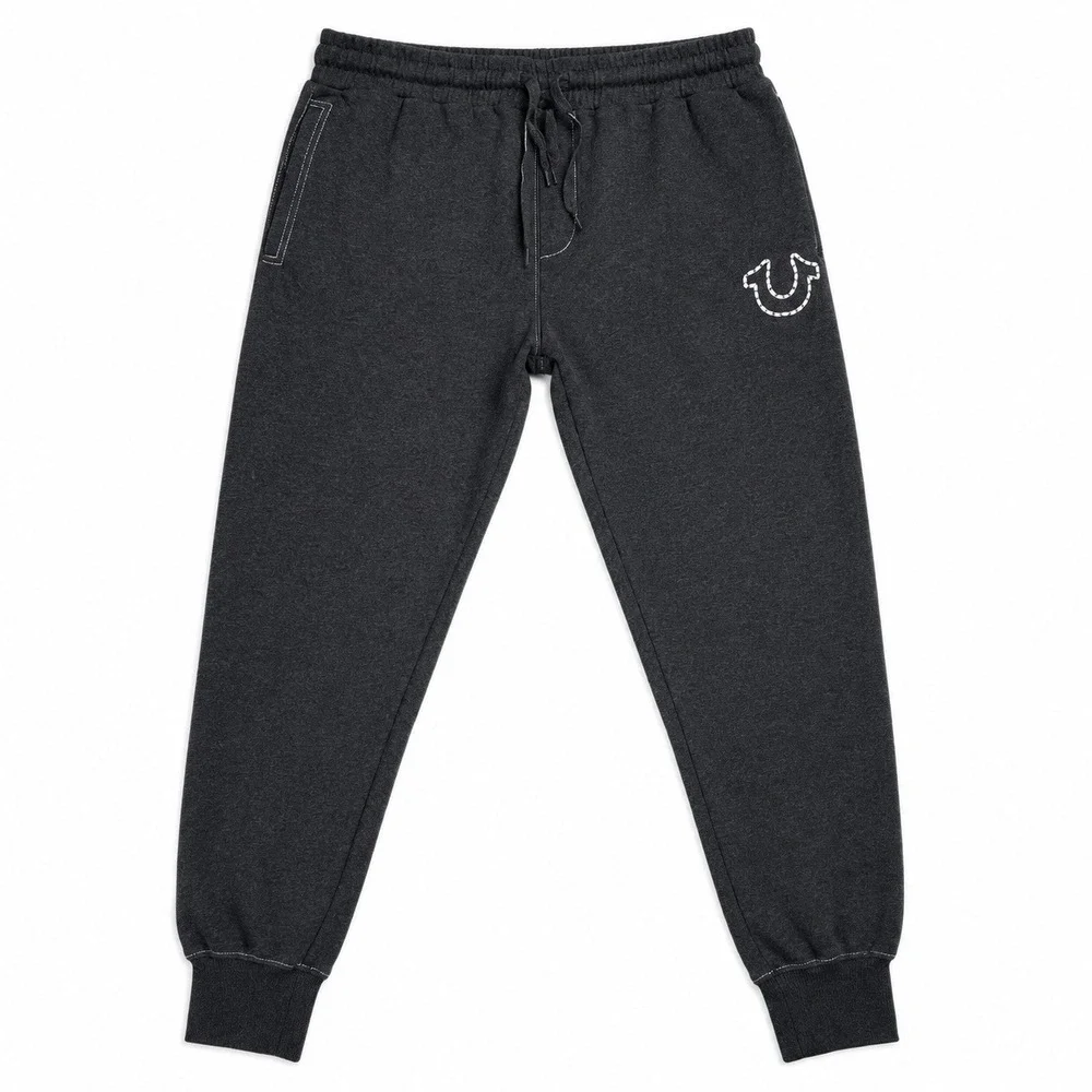 True Religion Jogger Sweatpants Mens L Charcoal Horseshoe Stitch Streetwear y2k